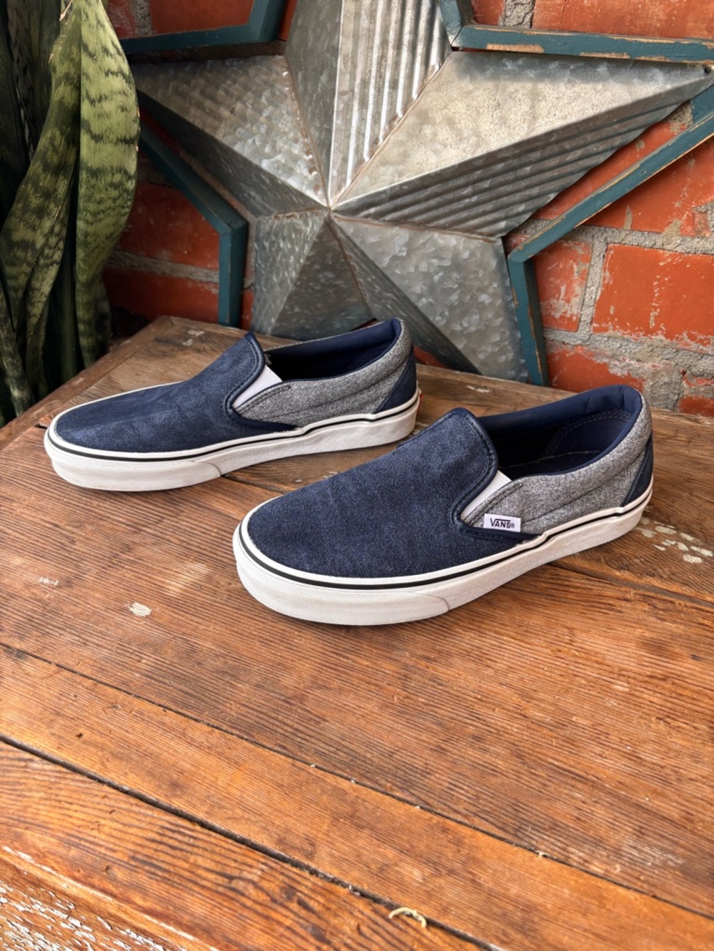 Vans Slip-On Canvas & Heathered Knit in Navy and Gray
